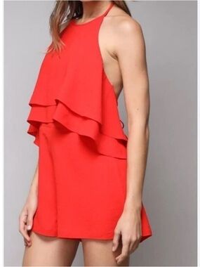 Do + Be Red Tiered Halter Mini Romper - Women Size Small NWT